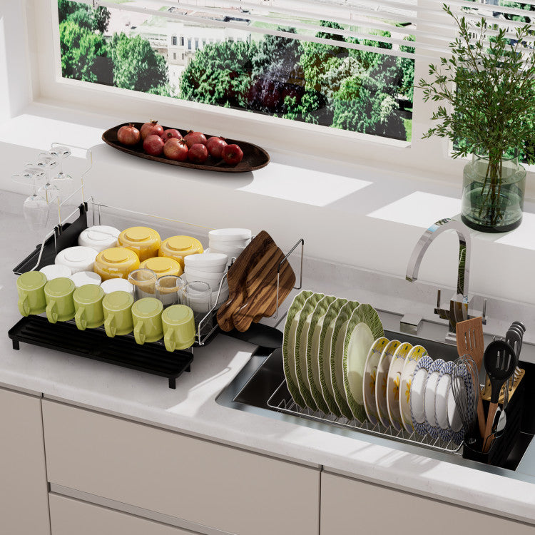 2-Tier Detachable Dish Drying Rack with Cutlery Holder