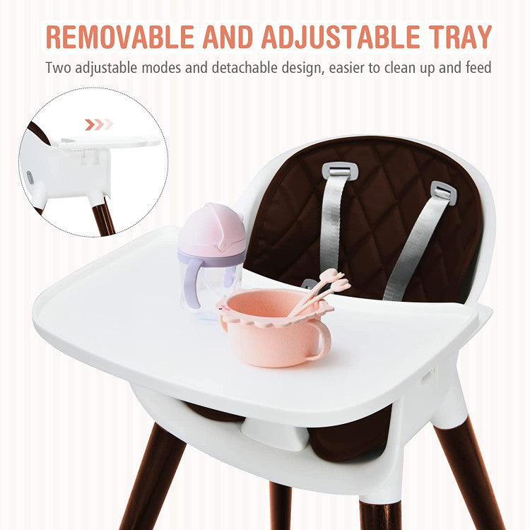 3-In-1 Adjustable Baby High Chair with Soft Seat Cushion for Toddlers