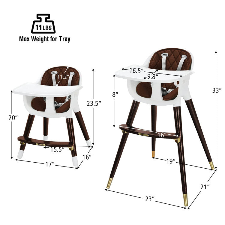 3-In-1 Adjustable Baby High Chair with Soft Seat Cushion for Toddlers