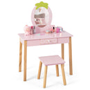 2-in-1 Children Vanity Table Stool Set with Mirror