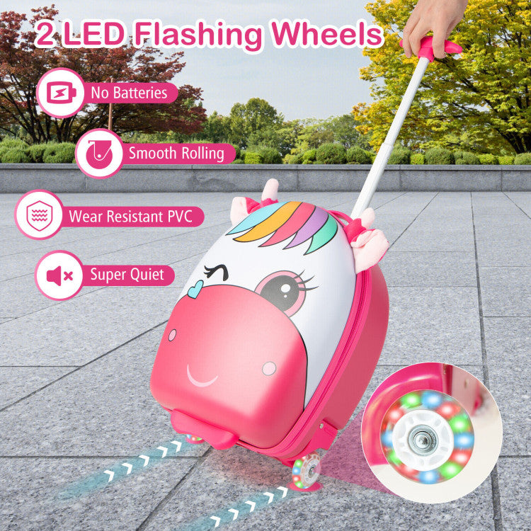 16 Inch Kids Rolling Luggage with 2 Flashing Wheels and Telescoping Handle