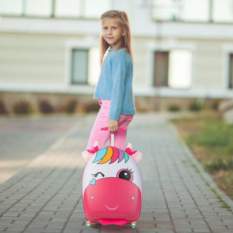 16 Inch Kids Rolling Luggage with 2 Flashing Wheels and Telescoping Handle