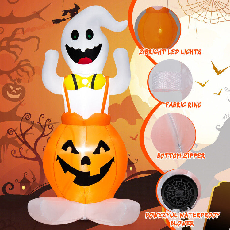 5 Feet Inflatable Halloween Pumpkin Ghost Blow-up Yard Decoration with LED Lights