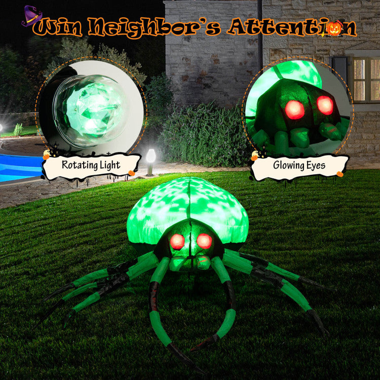 5 Feet Long Halloween Inflatable Creepy Spider with Cobweb and LEDs