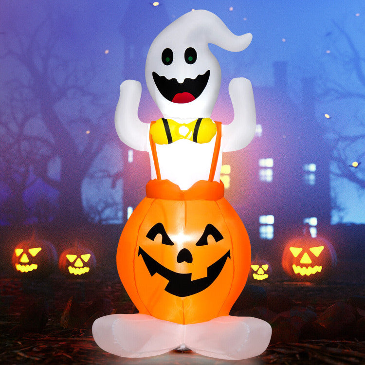 5 Feet Inflatable Halloween Pumpkin Ghost Blow-up Yard Decoration with LED Lights