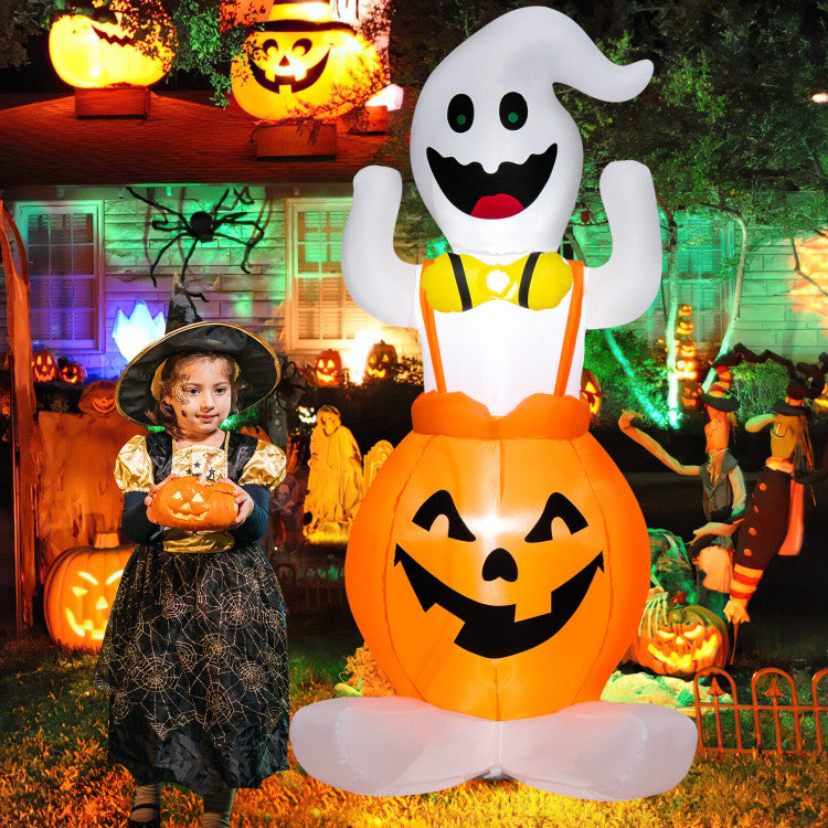 5 Feet Inflatable Halloween Pumpkin Ghost Blow-up Yard Decoration with LED Lights