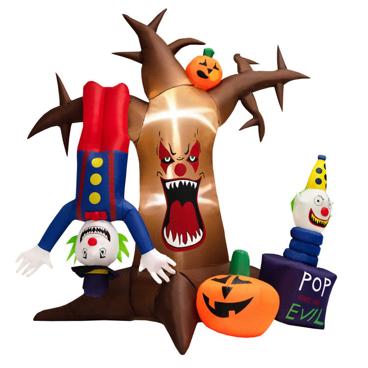 8 Feet Halloween Inflatable Tree Giant Blow-up Spooky Dead Tree with Pop-up Clowns