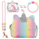 sixwipe Unicorn Purse for Little Girls, 7 Pcs Cute Kids Purse Crossbody Bags with Kids Dress Up Jewelry Set
