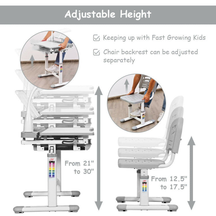 Adjustable Kid's Desk Chair Set with Lamp and Bookstand