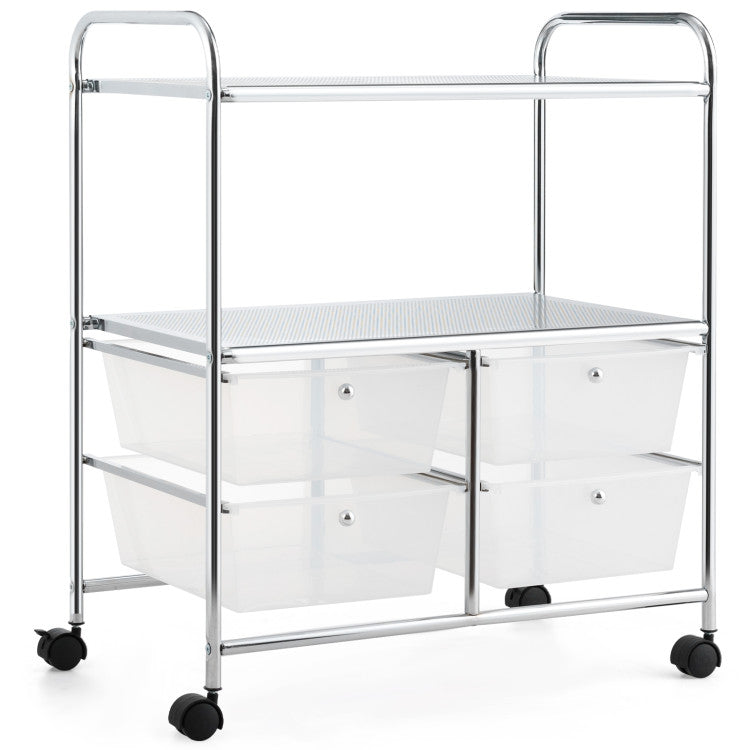 4 Drawers Shelves Rolling Storage Cart Rack (Clear)