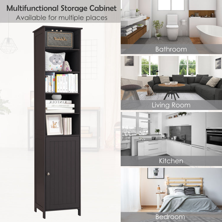 72 Inches Free Standing Tall Floor Bathroom Storage Cabinet - Brown