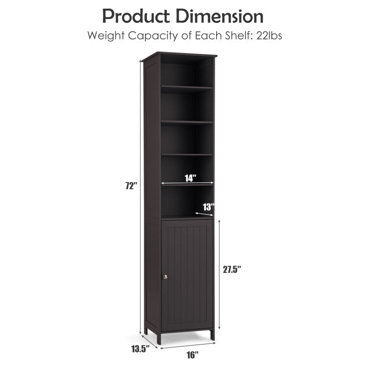 72 Inches Free Standing Tall Floor Bathroom Storage Cabinet - Brown