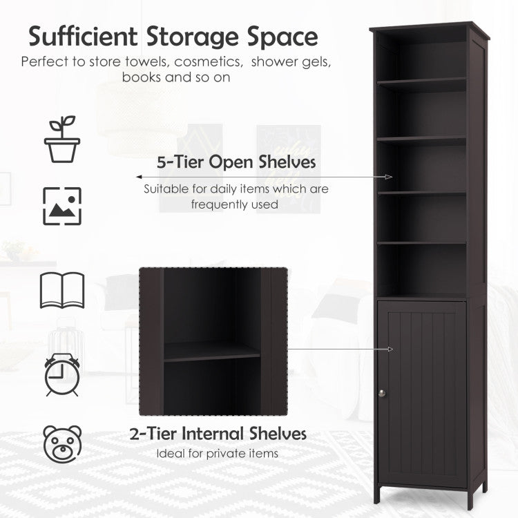 72 Inches Free Standing Tall Floor Bathroom Storage Cabinet - Brown