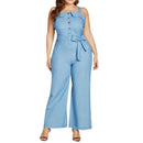 Women's Plus Size Cold Shoulder Sleeveless Denim Jumpsuit