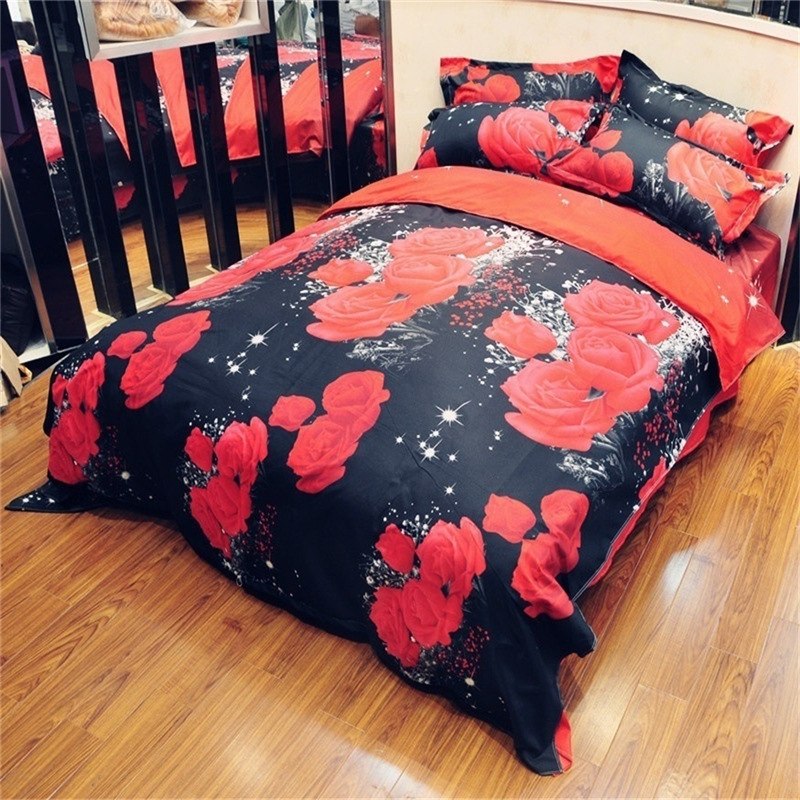 2/3Pcs Red Dream 3D Oil Painting Rose Printed Bedding Set