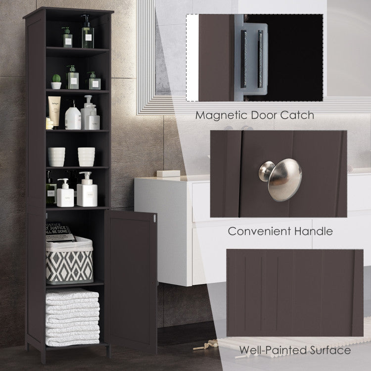 72 Inches Free Standing Tall Floor Bathroom Storage Cabinet - Brown