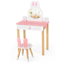 Kids Rabbit Vanity Table Chair Set with Mirror and Drawer