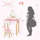 Kids Rabbit Vanity Table Chair Set with Mirror and Drawer