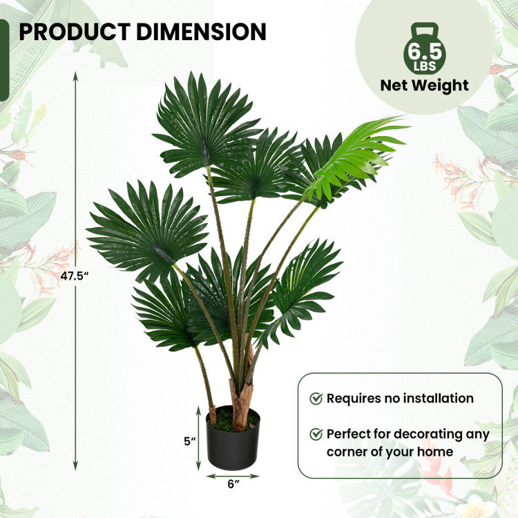 4 Feet Artificial Fan Palm Tree with Cement Pot