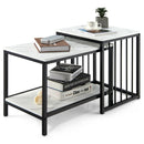 Set of 2 Nesting End Tables with Storage Shelf (White)