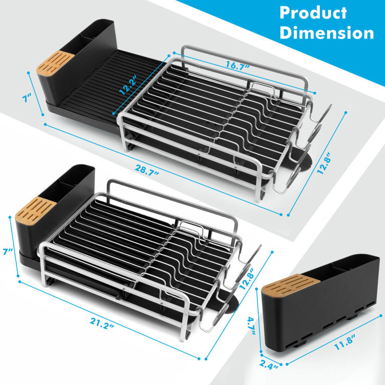 Aluminum Expandable Dish Drying Rack with Drainboard and Rotatable Drainage Spout