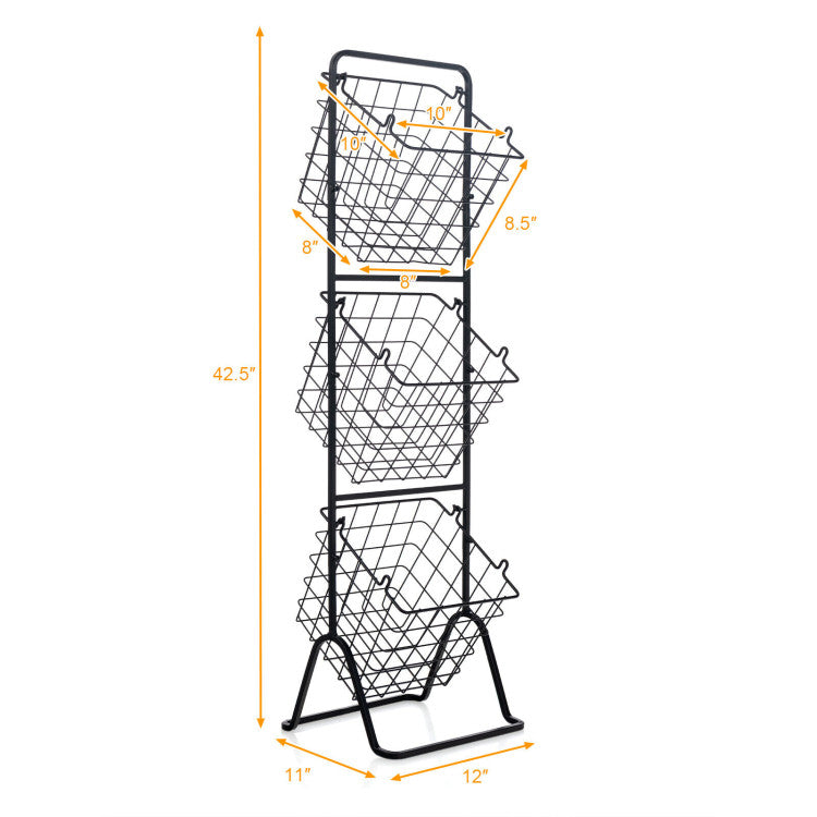 3-Tier Fruit Basket Stand with Adjustable Heights