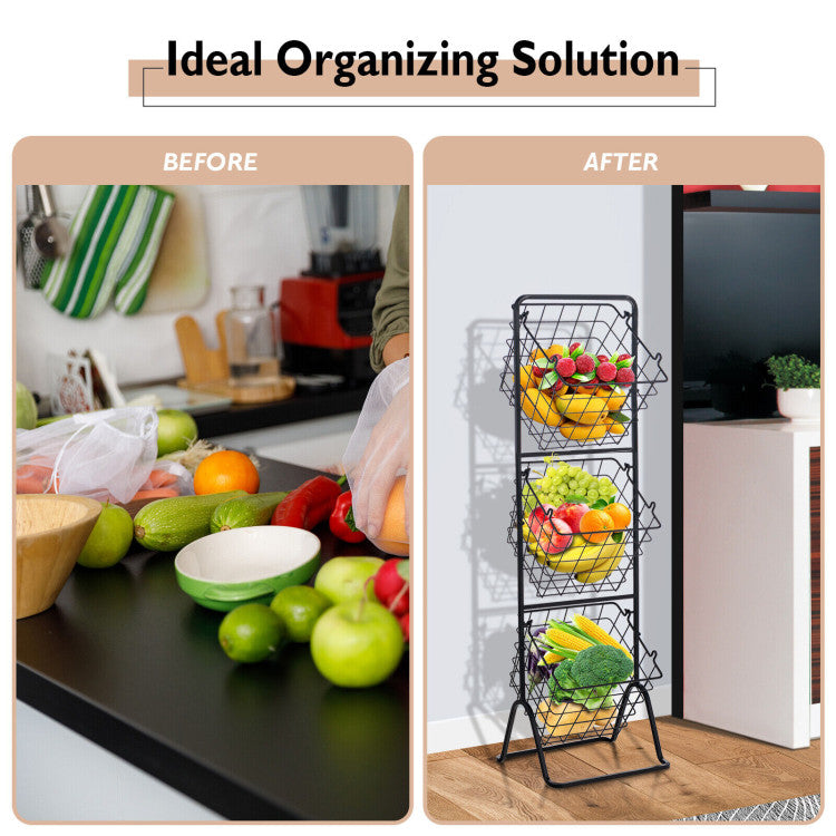 3-Tier Fruit Basket Stand with Adjustable Heights