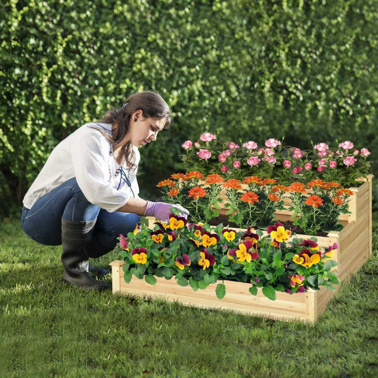 3-Tier Raised Garden Bed Wood Planter Kit for Flower Vegetable Herb