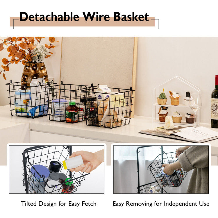 3-Tier Fruit Basket Stand with Adjustable Heights