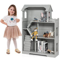 Kids Wooden Dollhouse Bookshelf with Anti-Tip Design and Storage Space