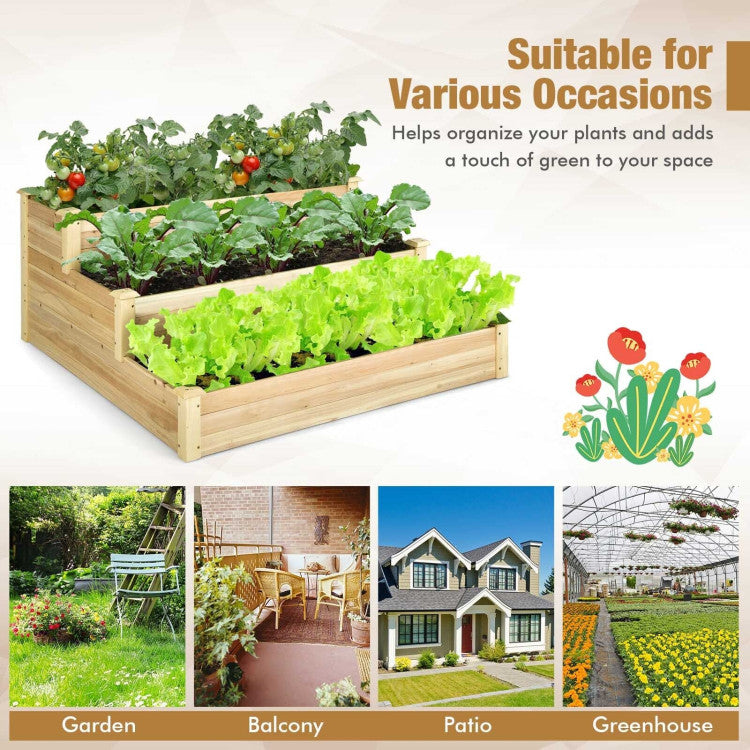 3-Tier Raised Garden Bed Wood Planter Kit for Flower Vegetable Herb