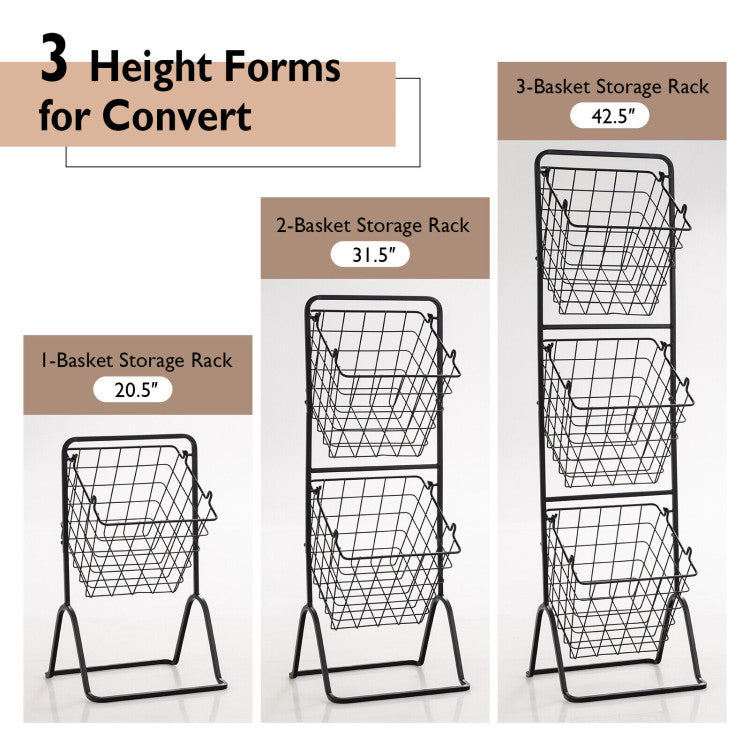 3-Tier Fruit Basket Stand with Adjustable Heights