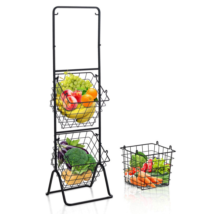 3-Tier Fruit Basket Stand with Adjustable Heights