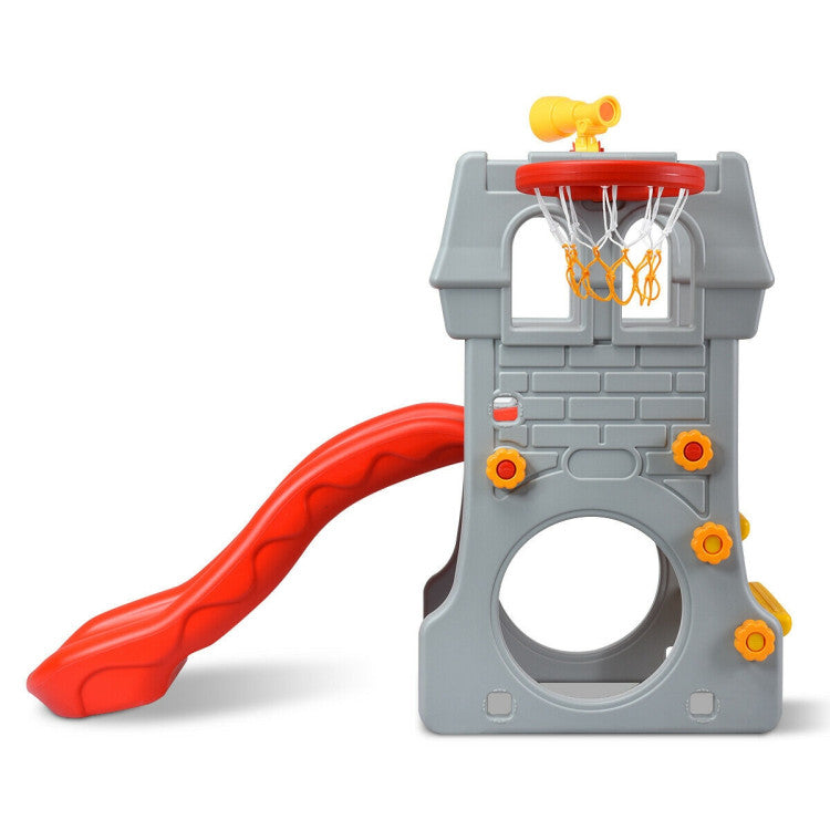 5 in 1 Toddler Climber Slide Playset with Basketball Hoop and Telescope