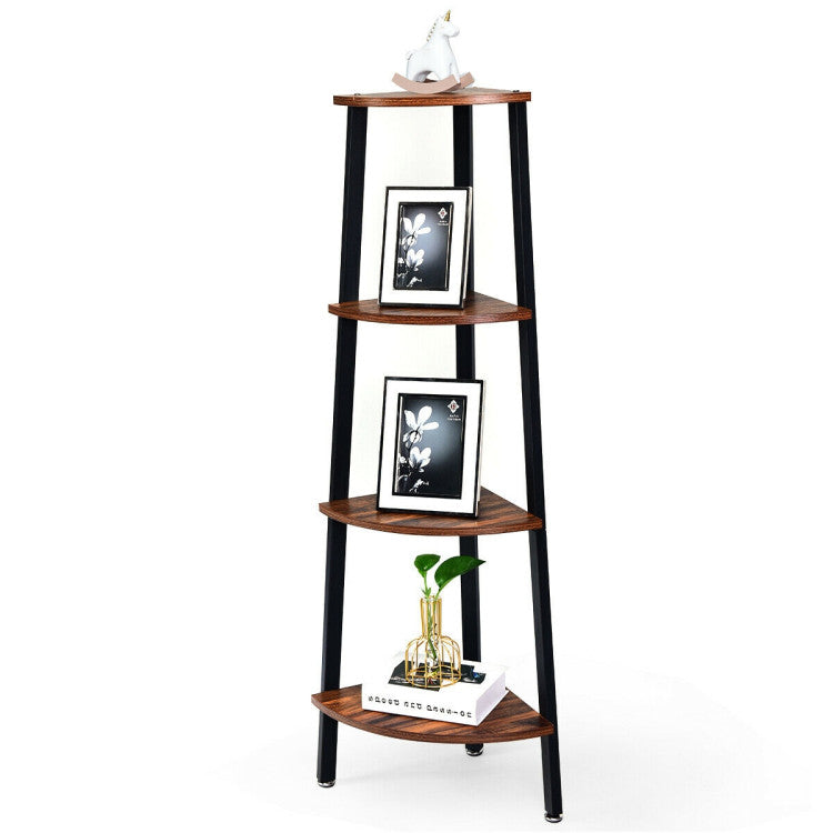 4-Tier Corner Shelf Metal Storage Rack Domestic Bookcase (black)