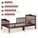 Classic Design Kids Wood Toddler Bed Frame with Two Side Safety Guardrails - Brown