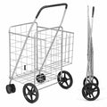 Folding Shopping Cart with Swiveling Wheels and Dual Storage Baskets