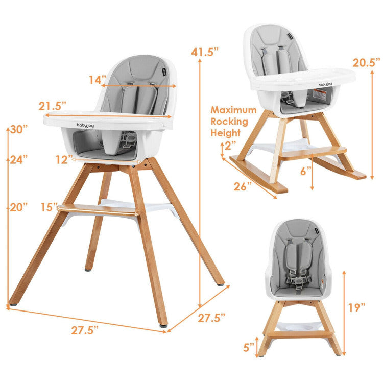 3-in-1 Convertible Wooden Baby High Chair (Gray)