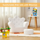 Children Upholstered Princess Sofa with Ottoman and Diamond Decoration for Boys and Girls - White
