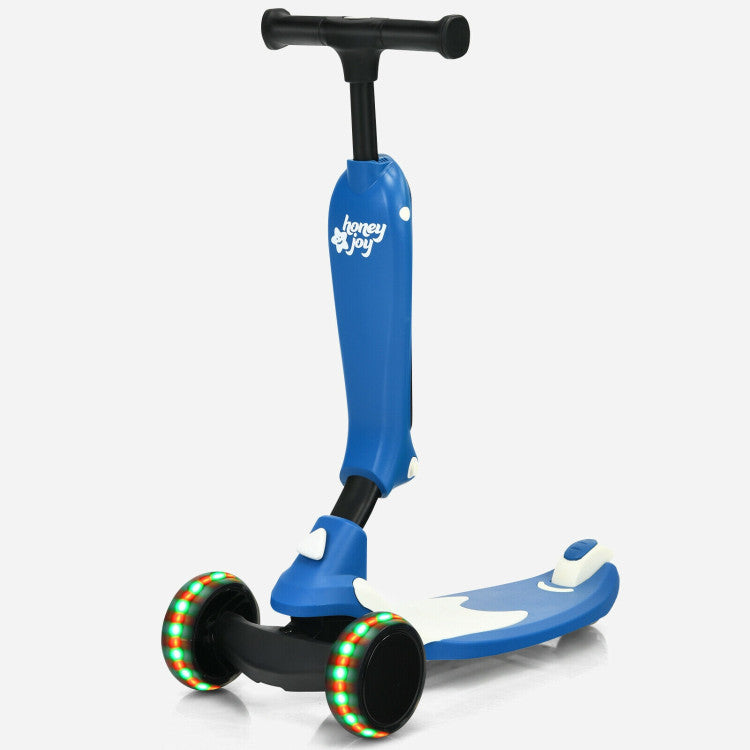 2 in 1 Kids Kick Scooter with Flash Wheels for Girls Boys from 1.5 to 6 Years Old - Blue