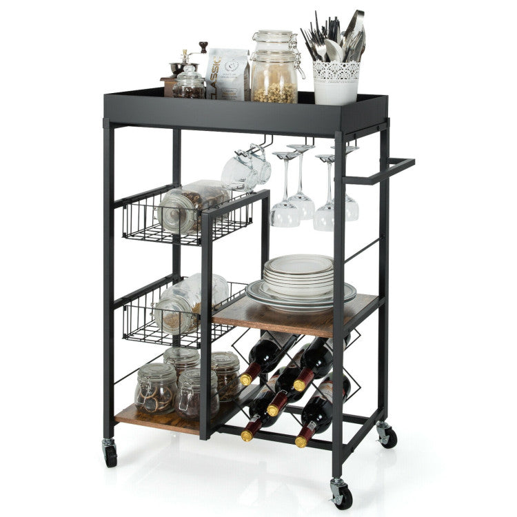 4-Tier Kitchen Bar Cart with Wine Rack