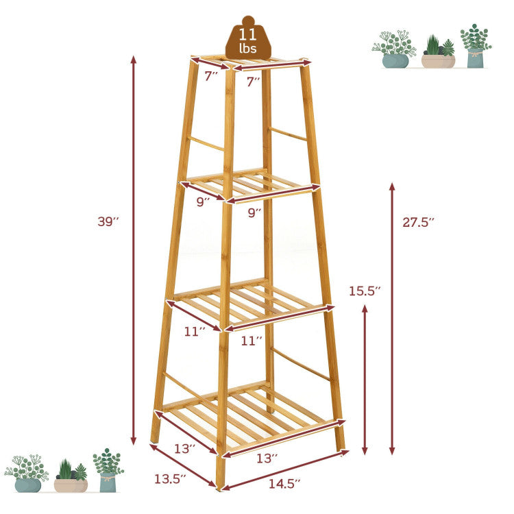 4-Potted Bamboo Tall Plant Holder Stand - Natural