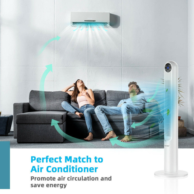 42 Inch 80 Degree Tower Fan with Smart Display Panel and Remote Control - White