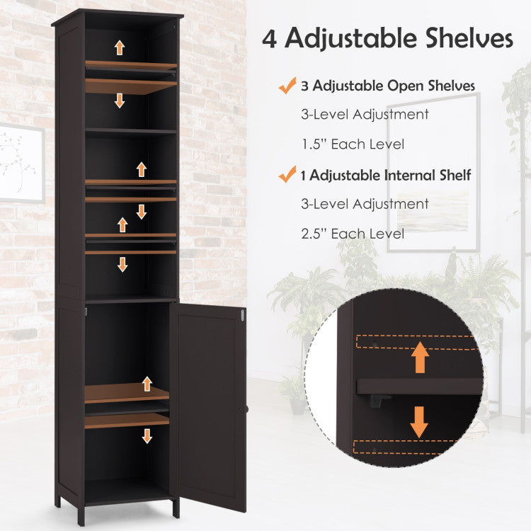 72 Inches Free Standing Tall Floor Bathroom Storage Cabinet - Brown