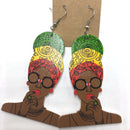 African Lady HeadWrap Wooden Earrings