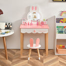 Kids Rabbit Vanity Table Chair Set with Mirror and Drawer