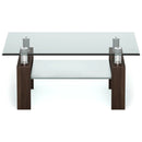Rectangle Glass Coffee Table with Metal Legs for Living Room