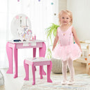 Kids Wooden Makeup Dressing Table and Chair Set with Mirror and Drawer - Pink