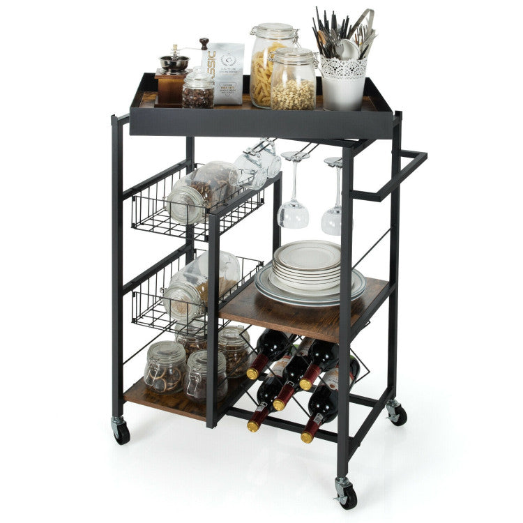 4-Tier Kitchen Bar Cart with Wine Rack