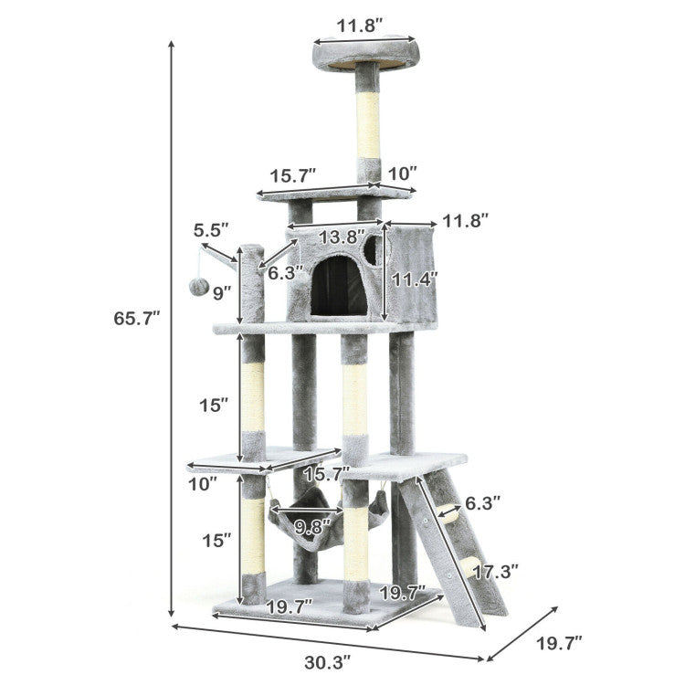 66 Inches Cat Tree Condo Kitten Multi-Level Activity Center